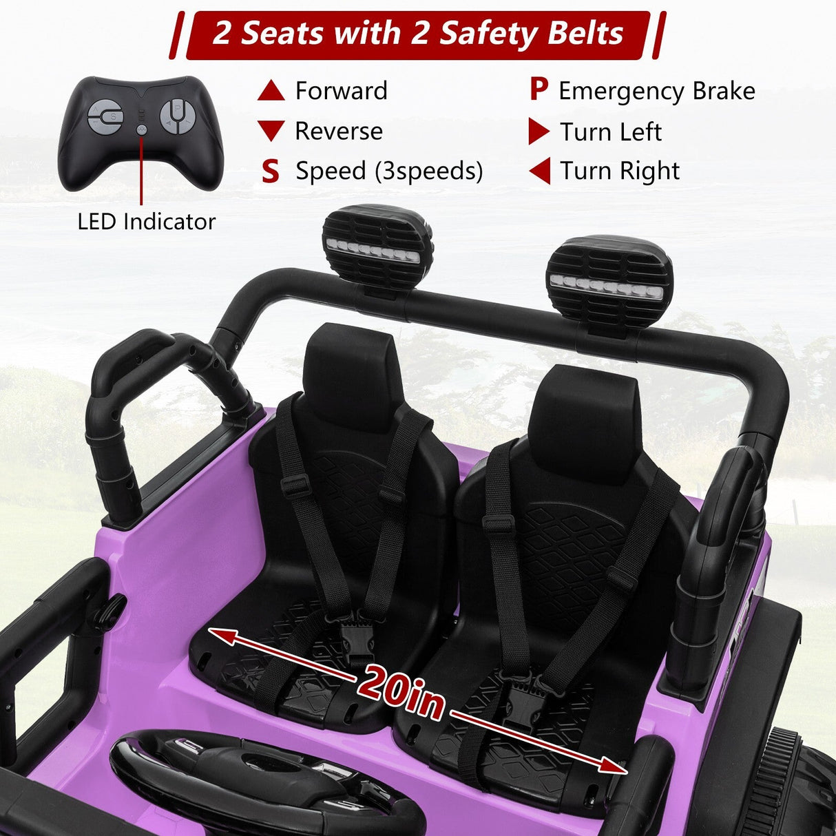 24V Kids Electric Ride-On Truck Purple 2-Seater Switchable 4WD/2WD