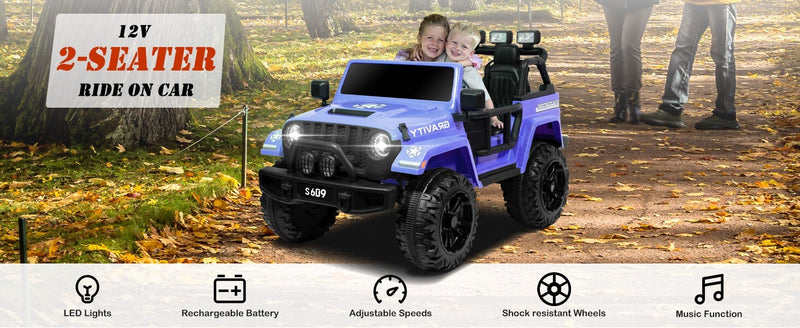 12V Electric Ride-On Jeep Truck for Kids with 2 Seats, 3 Speeds, and Remote Control, Blue