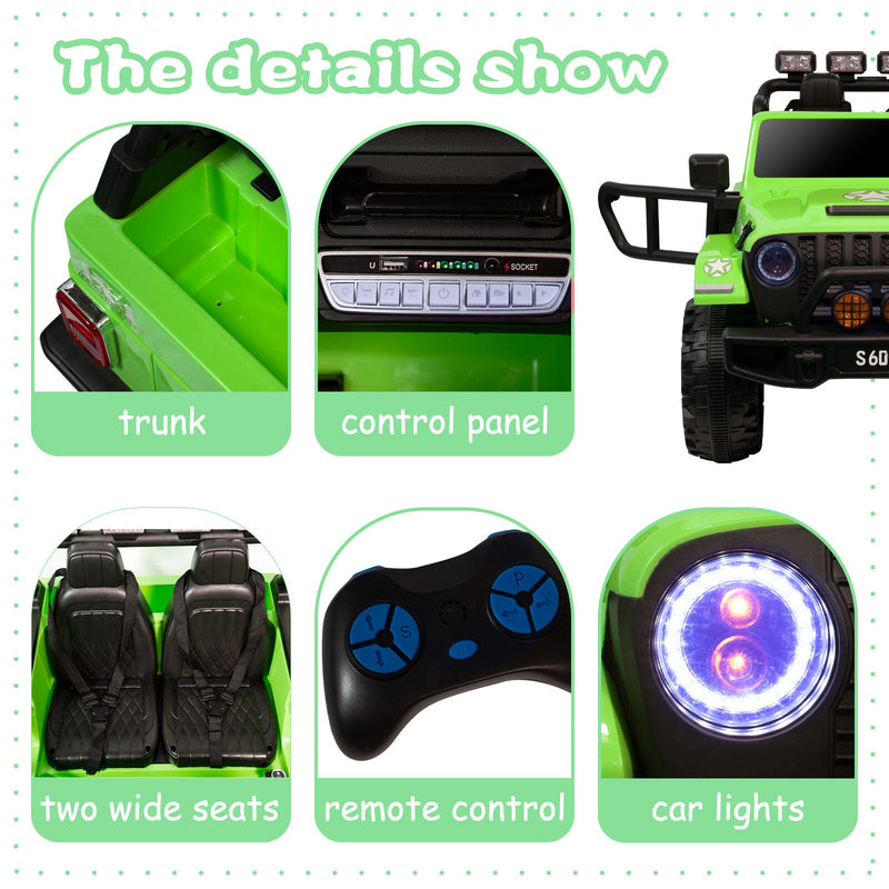 12V Electric Ride-On Jeep Truck for Kids, 2-Seater with 3 Speeds and Remote Control