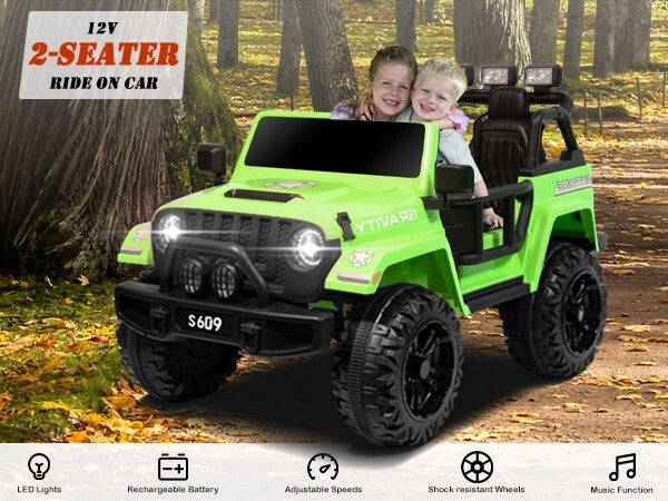 12V Electric Ride-On Jeep Truck for Kids 2-Seater with 3 Speeds Green