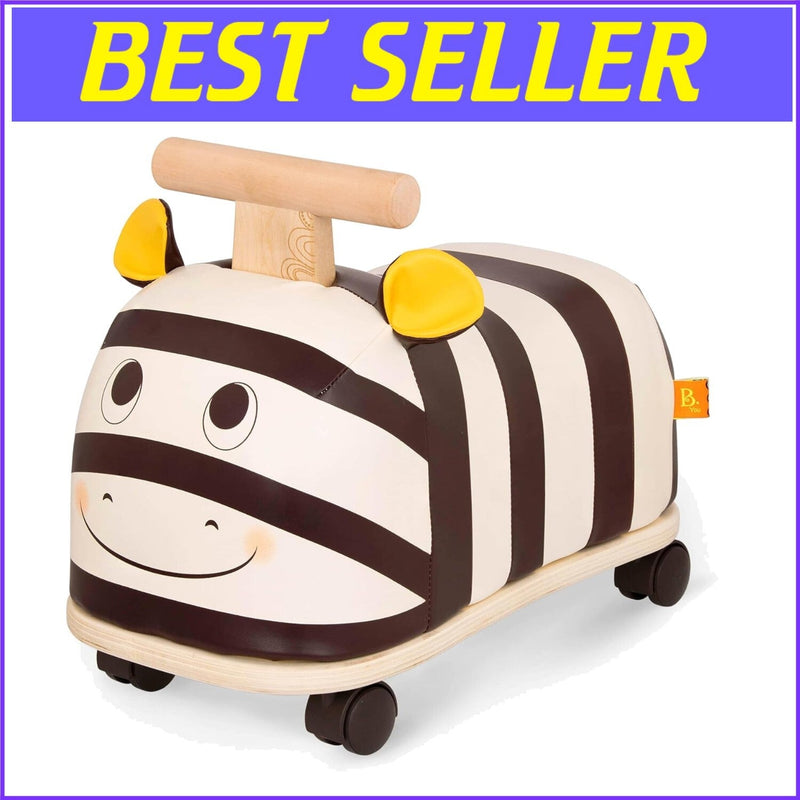 Zebra Wooden Ride-On Toy for Toddlers with Soft Seat and No Assembly Required
