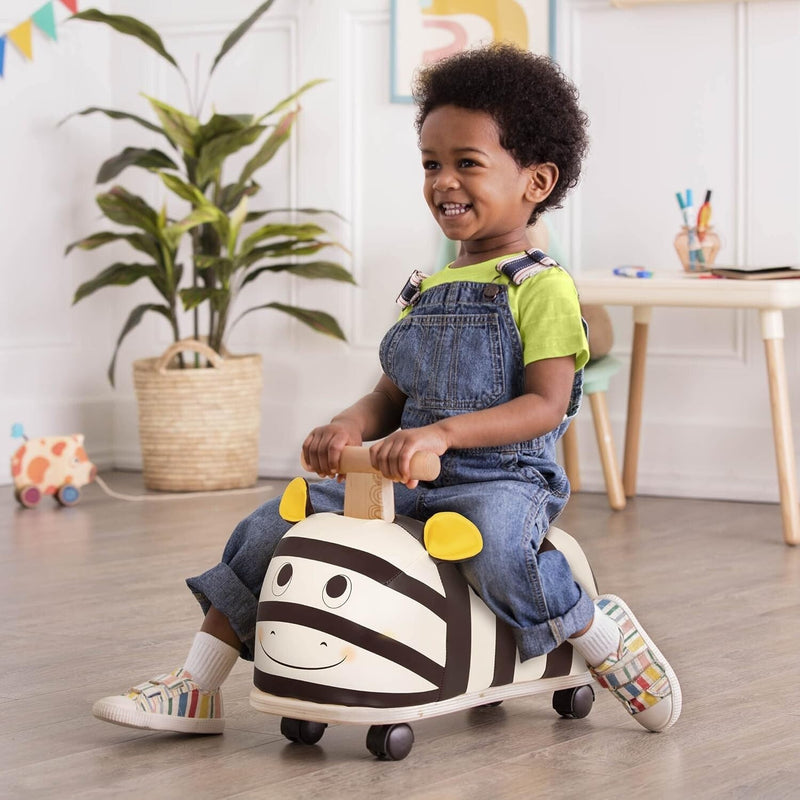 Zebra Wooden Ride-On Toy for Toddlers with Soft Seat and No Assembly Required