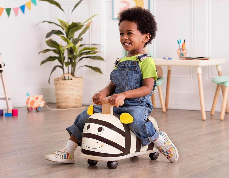 Zebra Wooden Ride-On Toy for Toddlers with Soft Seat and No Assembly Required