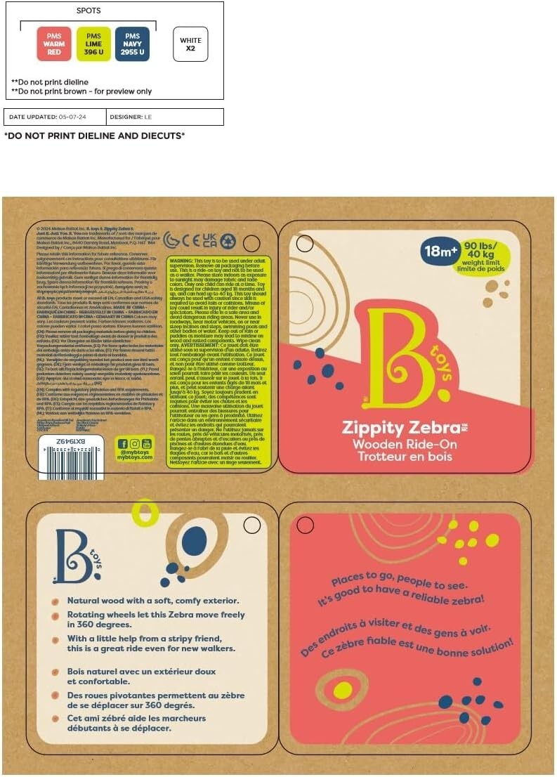 Zebra Wooden Ride-On Toy for Toddlers with Soft Seat and No Assembly Required