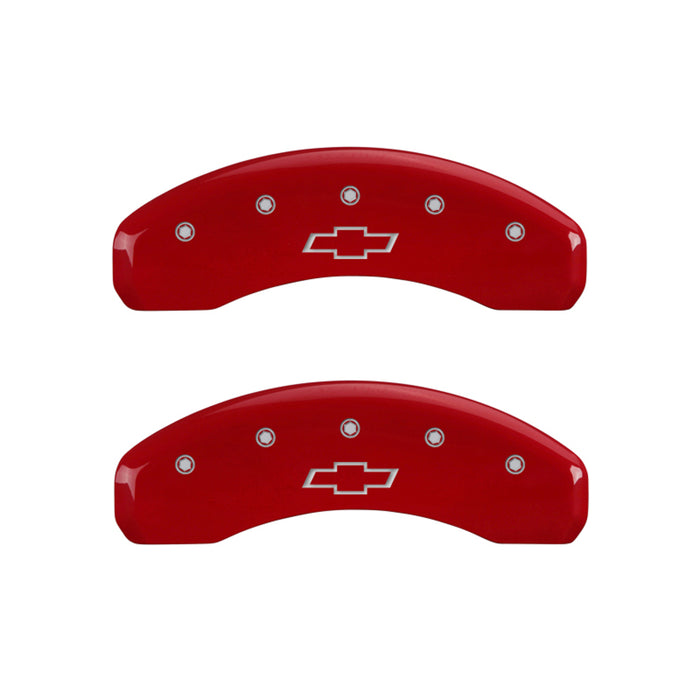 MGP 4 Caliper Covers Engraved Front & Rear Bowtie Red Finish Silver Char 2016 Chevrolet SS