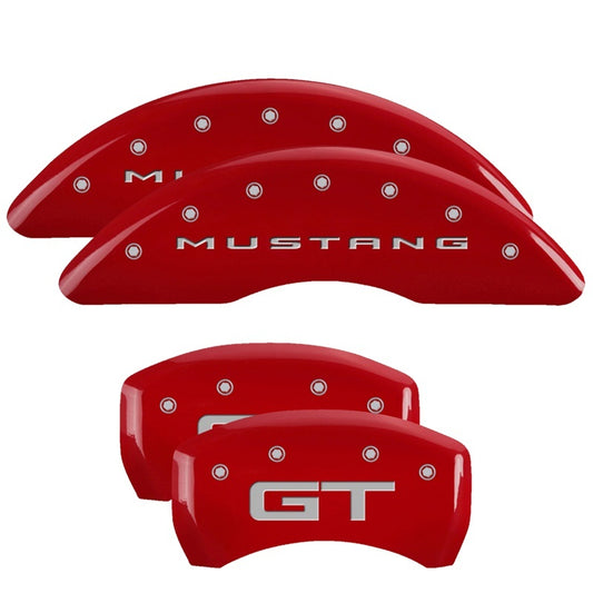 MGP 4 Caliper Covers Engraved Front 2015/Mustang Engraved Rear 2015/GT Red finish silver ch