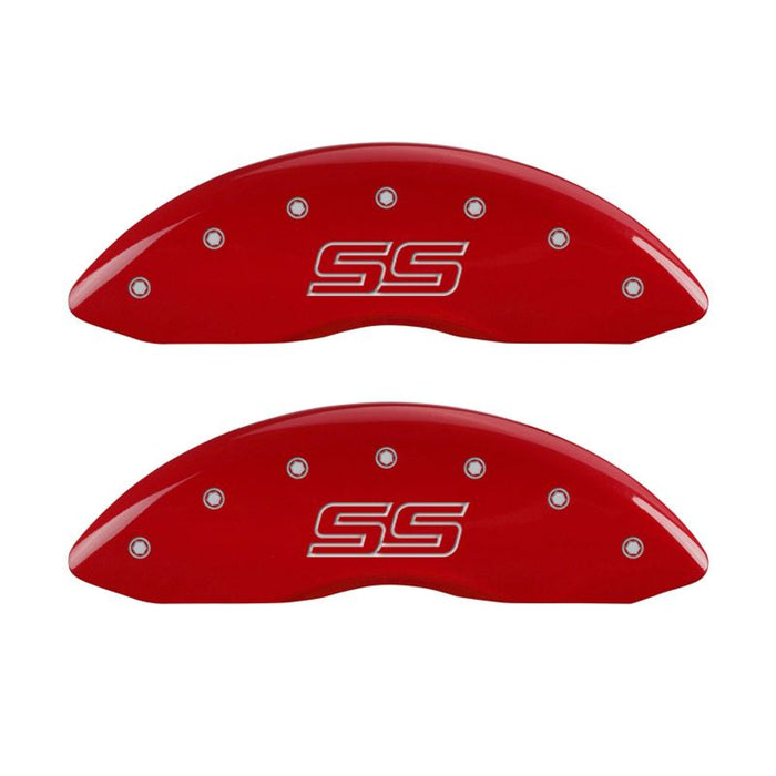 MGP 4 Caliper Covers Engraved Front & Rear Trailblazer style/SS Red finish silver ch