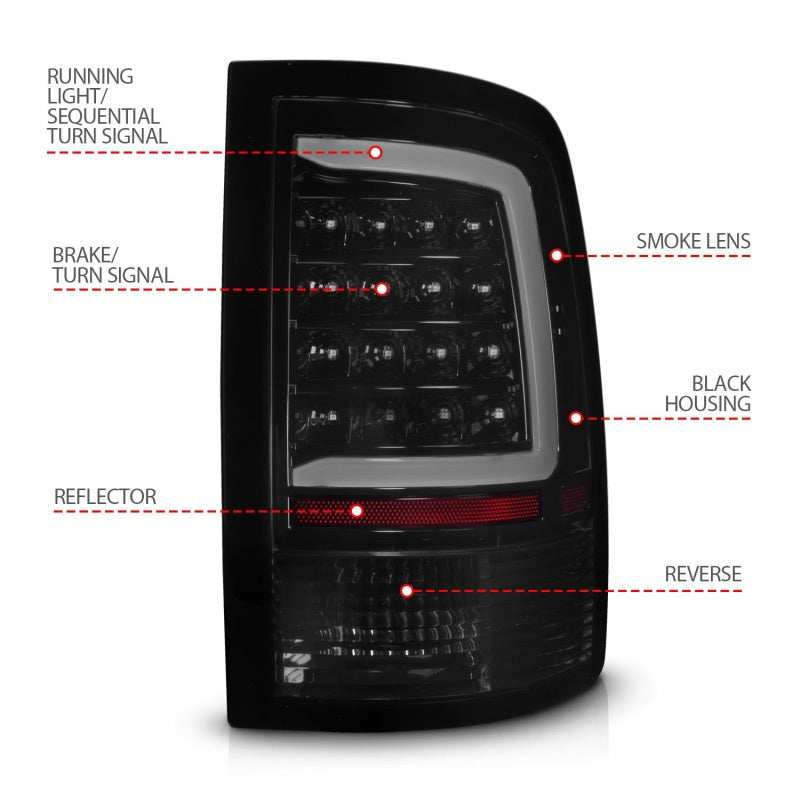 ANZO 09-18 Dodge Ram 1500 Full LED Taillights w/ Sequential Black Housing/Smoke Lens