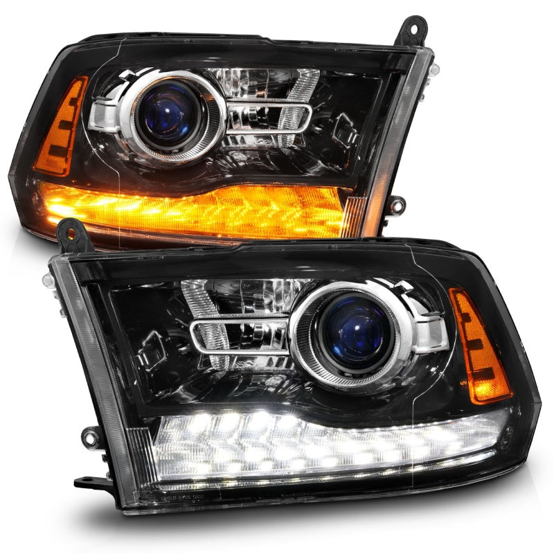 ANZO 09-18 Dodge 1500-3500 LED Plank Style Headlights w/Switchback+Sequential Hyper Black (OE Style)