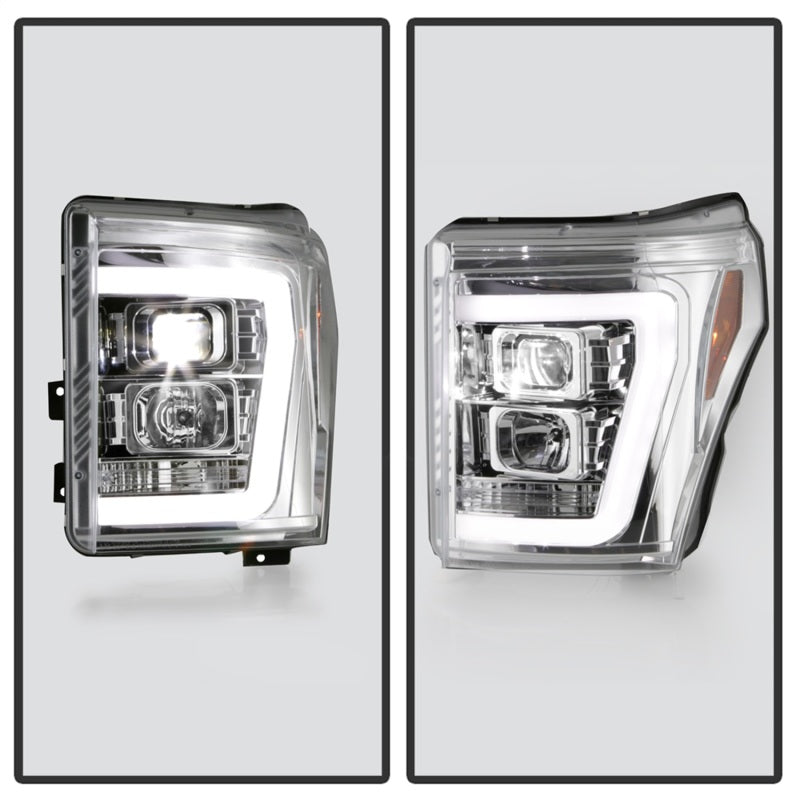 Spyder Ford F250/350/450 11-16 V2 High-Power LED Headlights-White Light Bar-Chrome PRO-YD-FS11V2PL-C