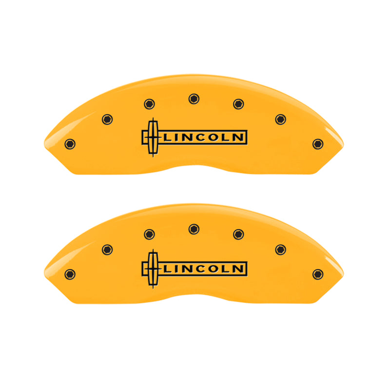 MGP 4 Caliper Covers Engraved Front Lincoln Engraved Rear MKX Yellow finish black ch