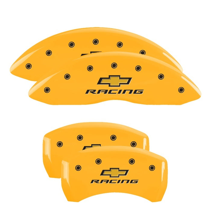 MGP 4 Caliper Covers Engraved F & R Chevy Racing Yellow Finish Black Char 2019 Chevrolet Malibu