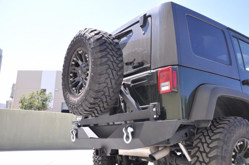 DV8 Offroad 07-18 Jeep Wrangler JK Rear Aluminum Bumper w/ Tire Carrier - Black