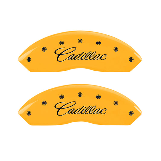 MGP 4 Caliper Covers Engraved F & R Cursive/Cadillac Yellow Finish Black Char 2006 Cadillac SRX