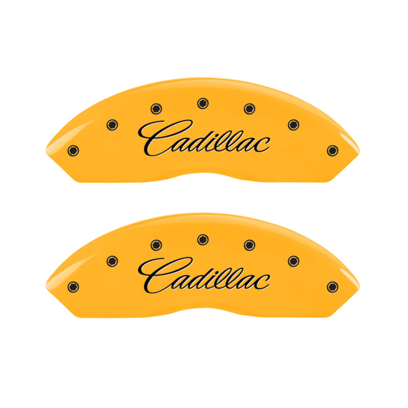 MGP 4 Caliper Covers Engraved F & R Cursive/Cadillac Yellow Finish Black Char 2017 Cadillac XT5