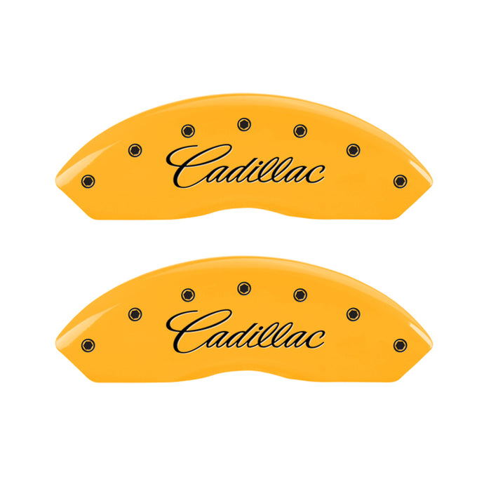 MGP 4 Caliper Covers Engraved F & R Cursive/Cadillac Yellow Finish Black Char 2004 Cadillac CTS