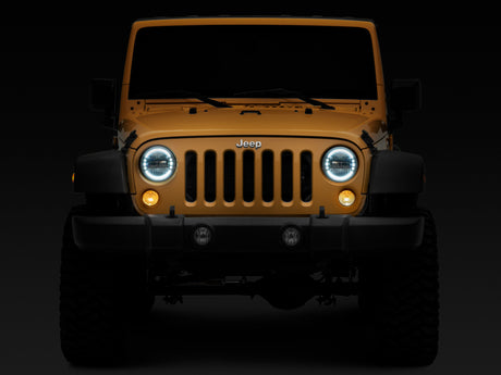 Raxiom 97-18 Jeep Wrangler TJ/JK Axial 7-Inch LED Headlights w/ DRL- Black Housing (Clear Lens)