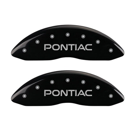 MGP 4 Caliper Covers 98-02 Pontiac Firebird (Ex WS6) Front Pontiac Rear Arrow Blk Finish Silver Char