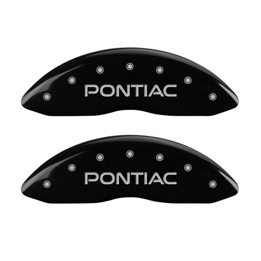 MGP 4 Caliper Covers Engraved Front Pontiac Engraved Rear GTO Black finish silver ch