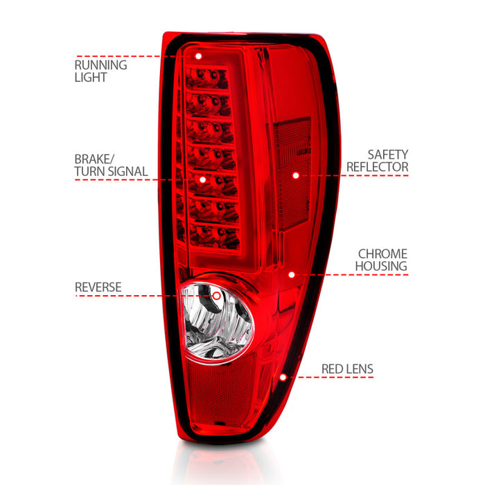 ANZO 2004-2012 Chevrolet Colorado/ GMC Canyon LED Tail Lights w/ Light Bar Chrome Housing Red/Clear