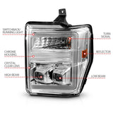 ANZO 08-10 Ford F-250 - F-550 Super Duty Projector Headlights w/ Light Bar Switchback Chrome Housing