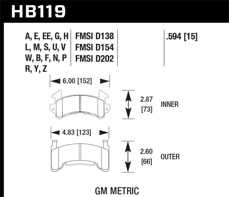 Hawk Buick / Cadillac / Chevrolet / GMC / Isuzu / Oldsmobile / Pontiac DTC-30 Race Brake Pads