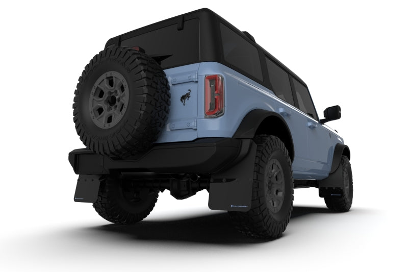 Rally Armor 21-24 Ford Bronco (Plstc Bmpr - NO Rptr/Sprt - NO RR/RB) Blk Mud Flap w/Met. Blk Logo