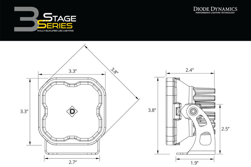 Diode Dynamics SS3 LED Bumper 1 1/2 In Roll Bar Kit Sport - Yellow SAE Fog (Pair)