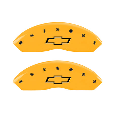 MGP 4 Caliper Covers Engraved F & R Bowtie Yellow Finish Black Char 2014 Chevrolet Express 2500