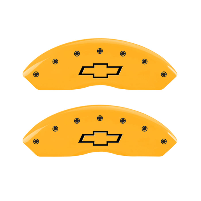 MGP 4 Caliper Covers Engraved F & R Bowtie Yellow Finish Black Char 2014 Chevrolet Express 2500