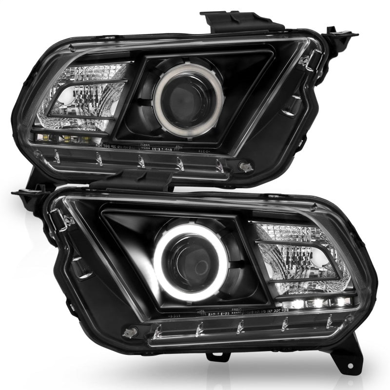 ANZO 2010-2014 Ford Mustang Projector Headlights w/ Halo Black (CCFL)