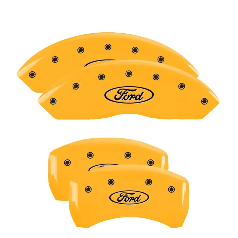 MGP 4 Caliper Covers Engraved Front & Rear Oval logo/Ford Yellow finish black ch