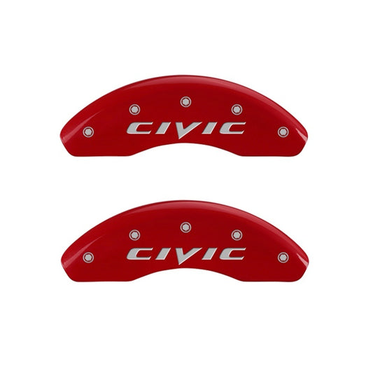 MGP Front set 2 Caliper Covers Engraved Front 2015/Civic Red finish silver ch