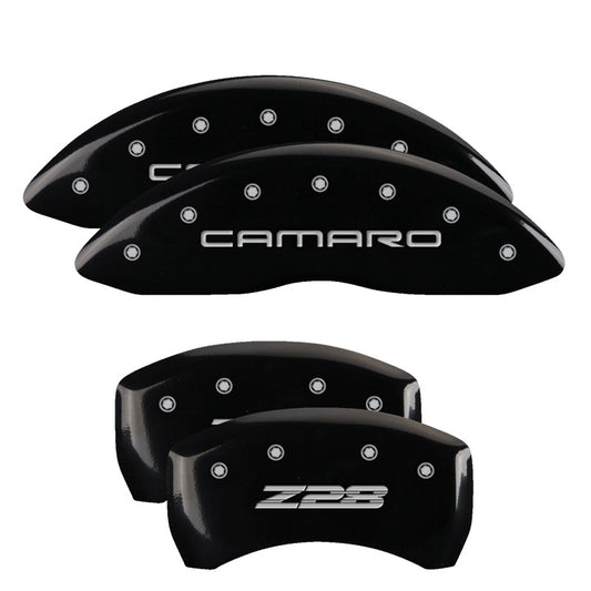 MGP 4 Caliper Covers Engraved Front Gen 4/Camaro Engraved Rear Gen 4/Z28 Black finish silver ch