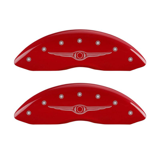 MGP 4 Caliper Covers Engraved Front & Rear Style 1/Chrysler Wing Red finish silver ch