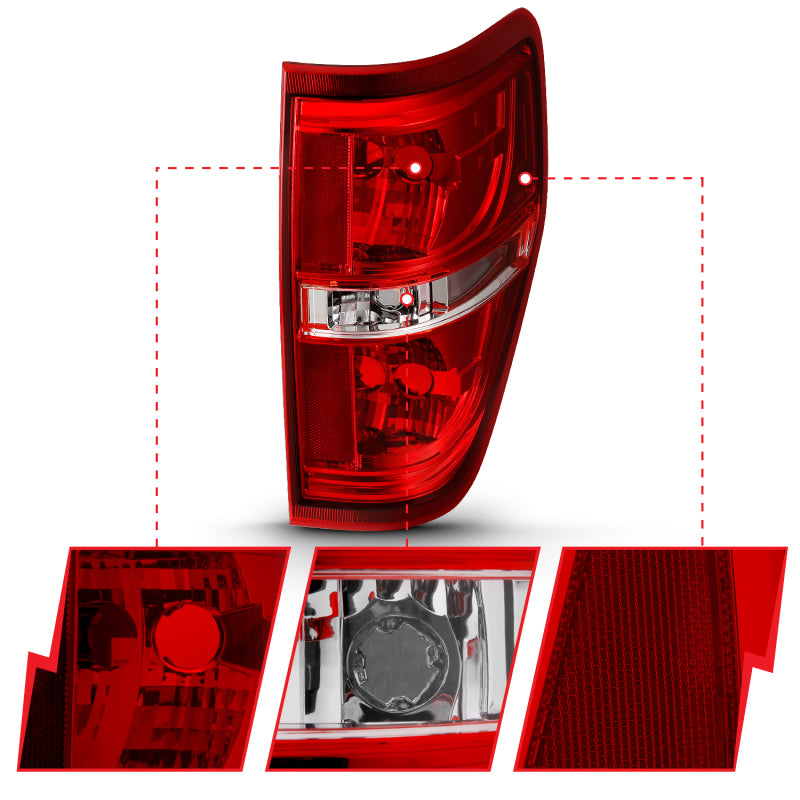 ANZO 2009-2014 Ford F-150 Euro Taillight Red/Clear (W/O Bulb)