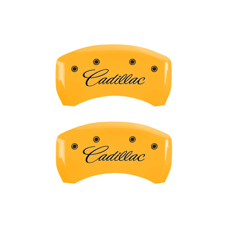 MGP 4 Caliper Covers Engraved Front Cursive/Cadillac Engraved Rear CTS Black finish silver ch