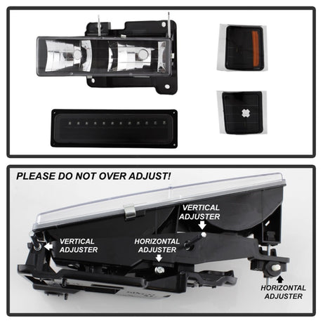 xTune 92-94 Blazer Full Size Corner/LED Bumper Headlights Black HD-JH-CCK88-LED-AM-BK-SET