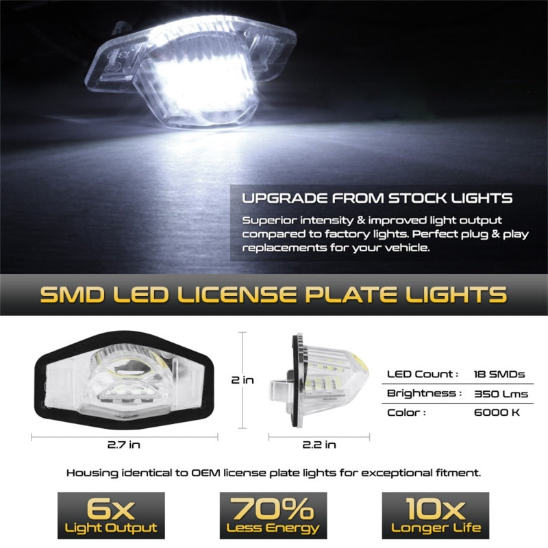 xTune 09-18 Honda Fit LED License Plate Bulb Assembly White 5500K LAC-LP-HODY08 - Pair