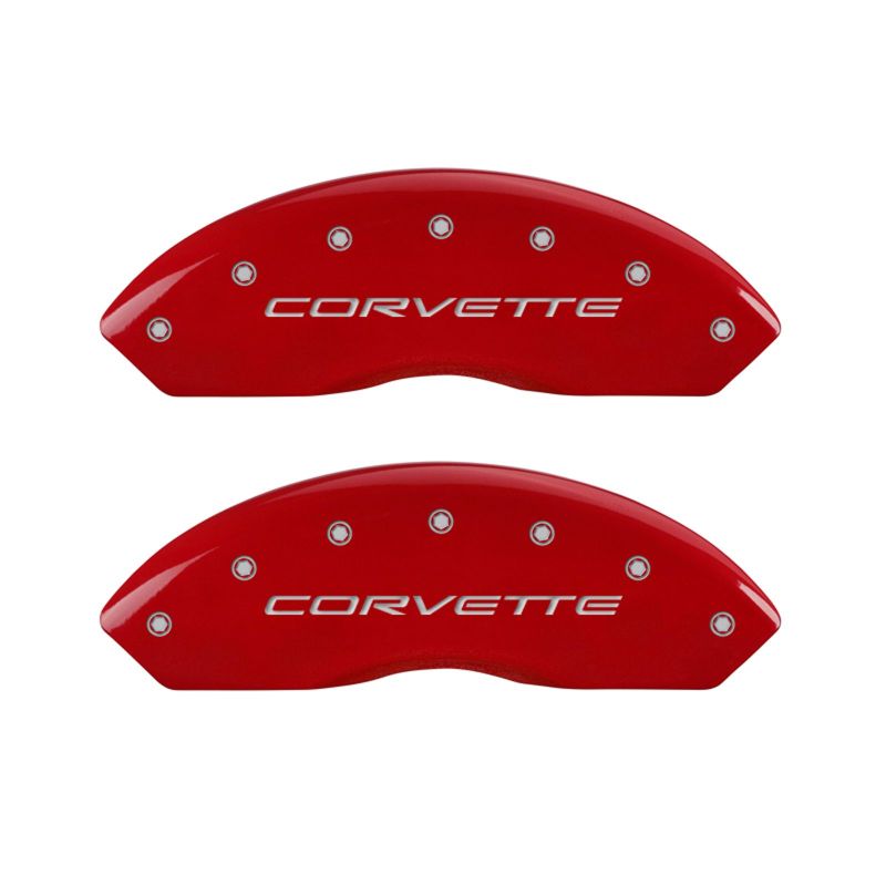 MGP 4 Caliper Covers Engraved Front C5/Corvette Engraved Rear C5/Z06 Red finish silver ch