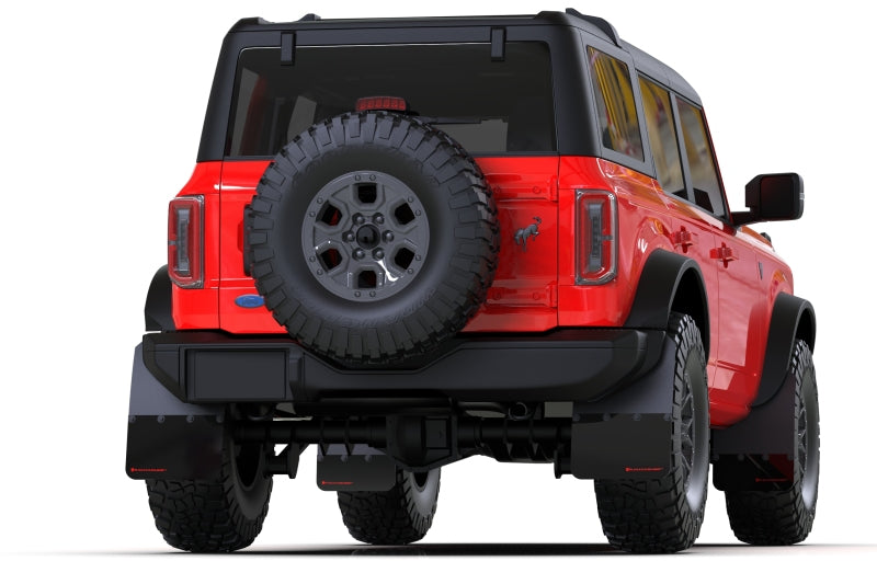 Rally Armor 21-24 Ford Bronco (Steel Bmpr - NO Rptr/Sprt - NO RR/RB) Blk Mud Flap w/Met. Blk Logo