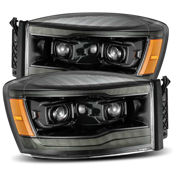 AlphaRex 06-08 Dodge Ram 1500HD LUXX LED Projector Headlights Plank Style Alpha Blk w/Seq Signal/DRL