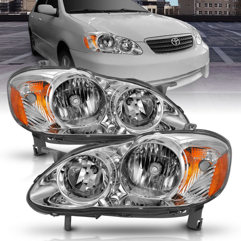 ANZO 2005-2008 Toyota Corolla Crystal Headlight Chrome Amber