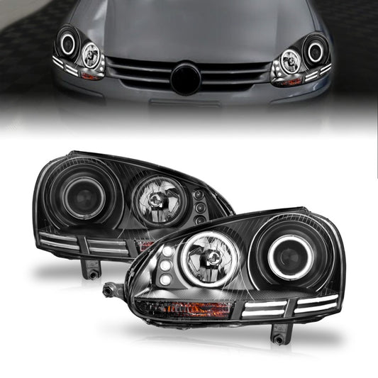 ANZO 2006-2009 Volkswagen Rabbit Projector Headlights w/ Halo Black (CCFL)