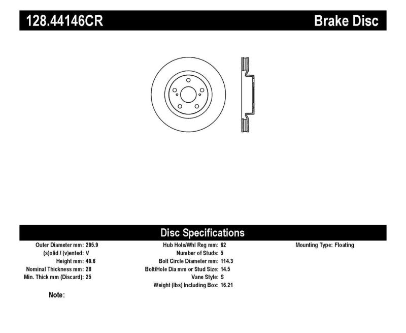 StopTech 07-13 Lexus ES 250/ES 300/ ES330/ES350 Drilled Sport CRYO Brake Rotor