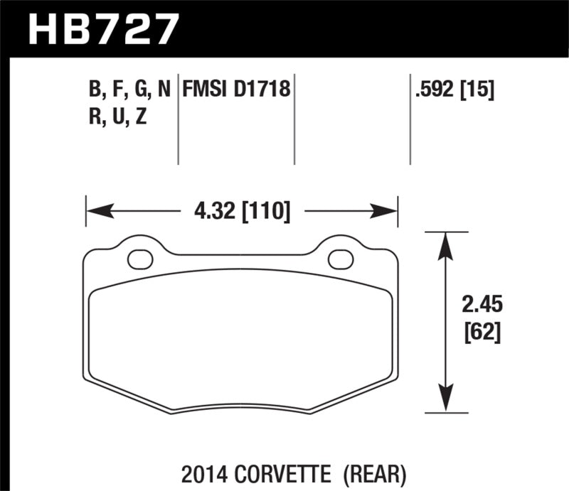 Hawk 2014 Chevrolet Corvette DTC-60 Rear Brake Pads