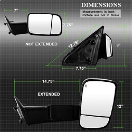 xTune Dodge Ram 1500 09-12 Power Heated Adjust Mirror Black Housing Right MIR-DRAM09S-PWH-R