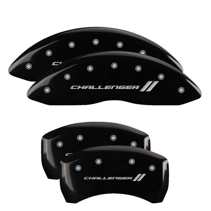 MGP 4 Caliper Covers Engraved Front & Rear Cursive/Challenger Black finish silver ch