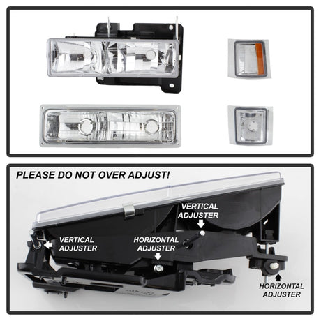 xTune Chevy Suburban 94-98 Headlights w/ Corner & Parking Lights 8pcs Chrome HD-JH-CCK88-AM-C-SET