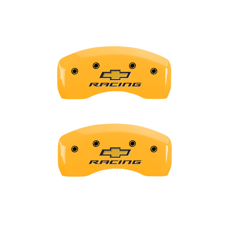 MGP 4 Caliper Covers Engraved Front & Rear Chevy Racing Yellow Power Coat Finish Black Characters